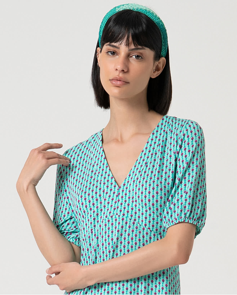 surkana Vestido elástico corto estampado Verde Agua Los más vendidos
