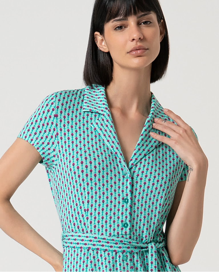 surkana Vestido elástico camisero estampado Verde Agua Ventas relámpago