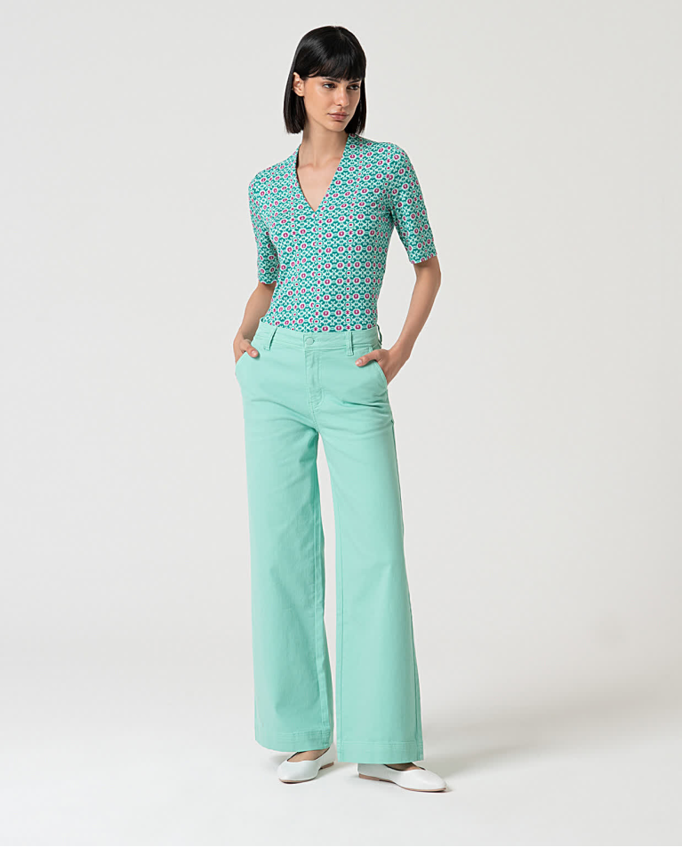 surkana Pantalón flare denim liso Verde Agua Liquidación