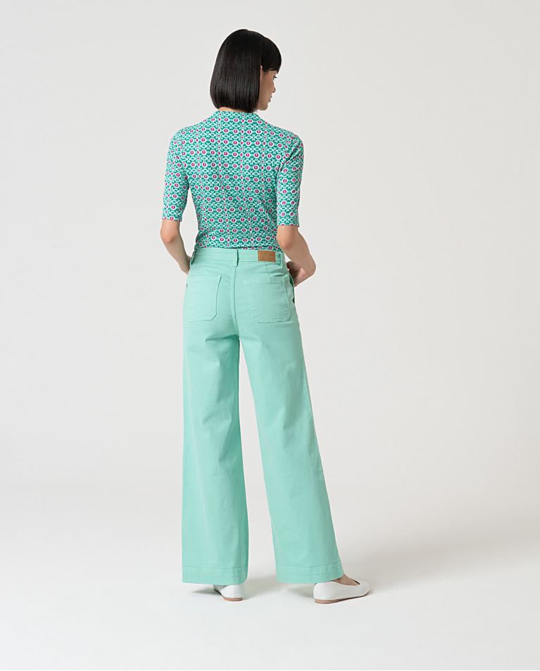 surkana Pantalón flare denim liso Verde Agua Liquidación