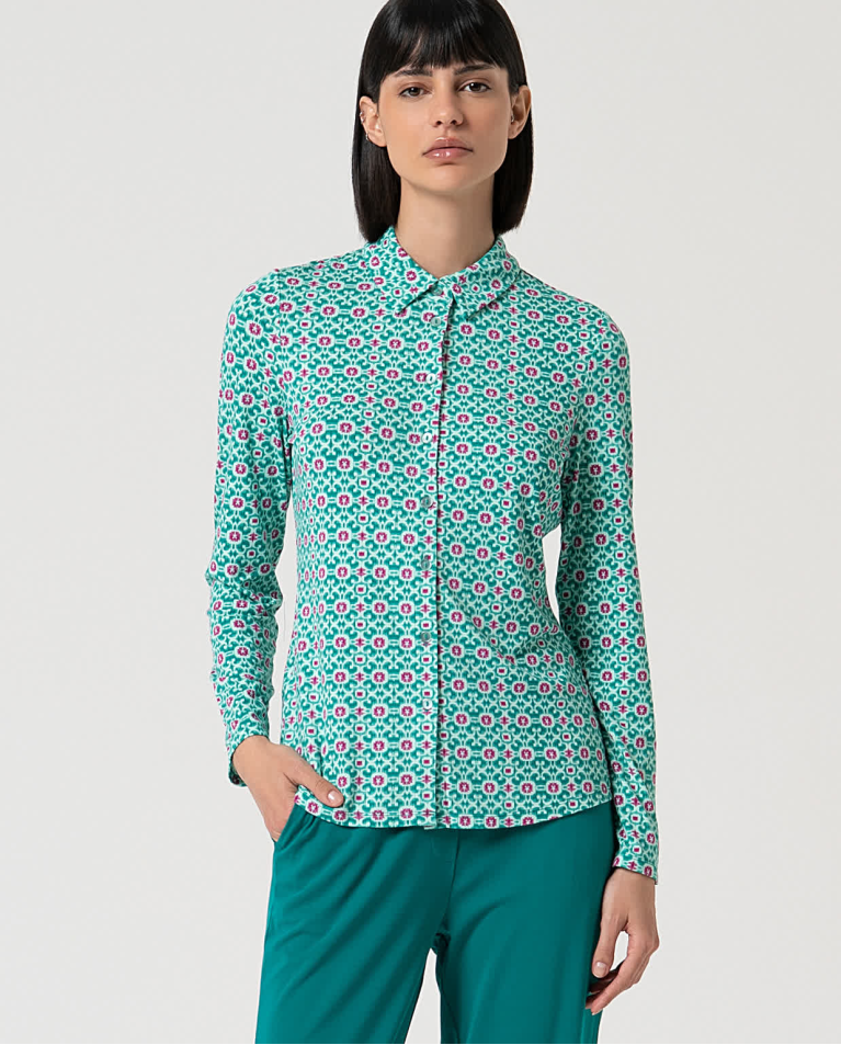 surkana Camisa elástica manga larga estampada Turquesa