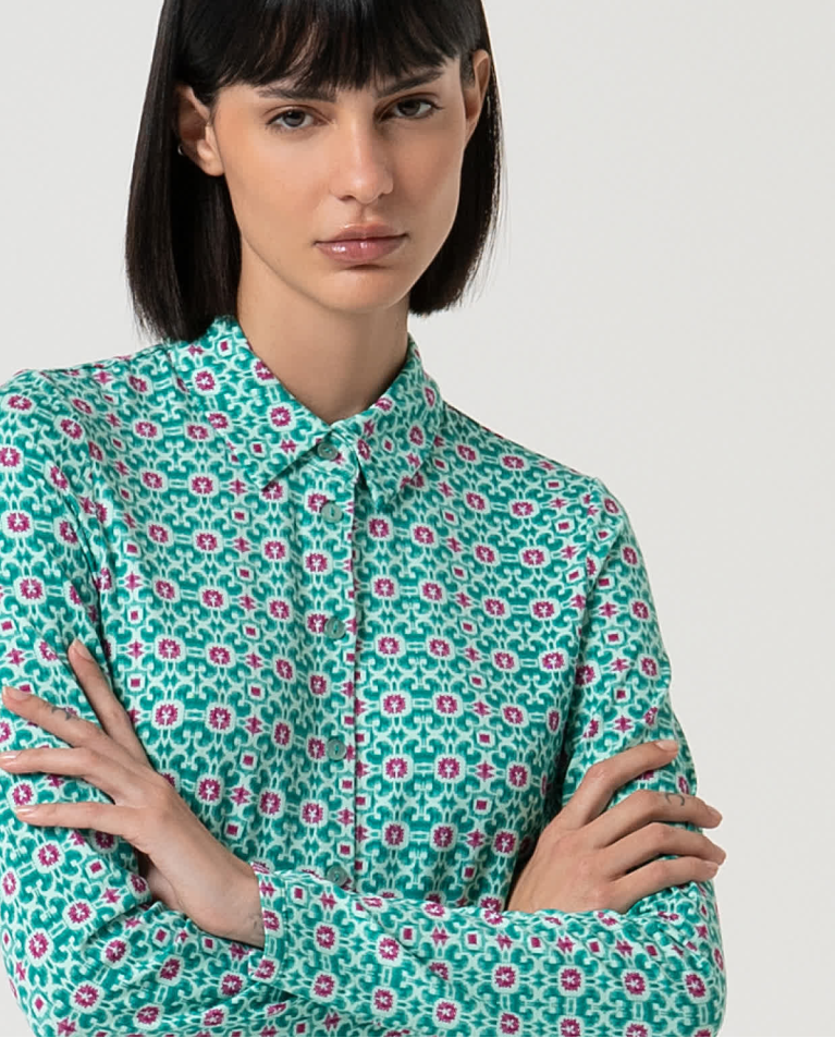 surkana Camisa elástica manga larga estampada Turquesa Rebajas top