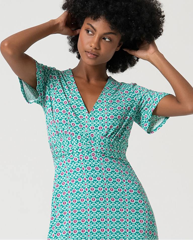 surkana Vestido corto elástico estampado Turquesa Oferta especial