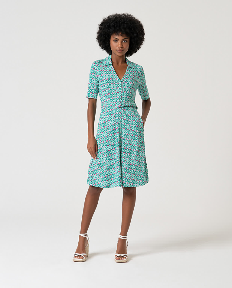 surkana Vestido elástico camisero estampado Turquesa