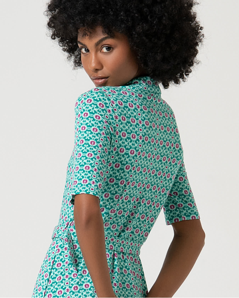 surkana Vestido elástico camisero estampado Turquesa Envío gratis