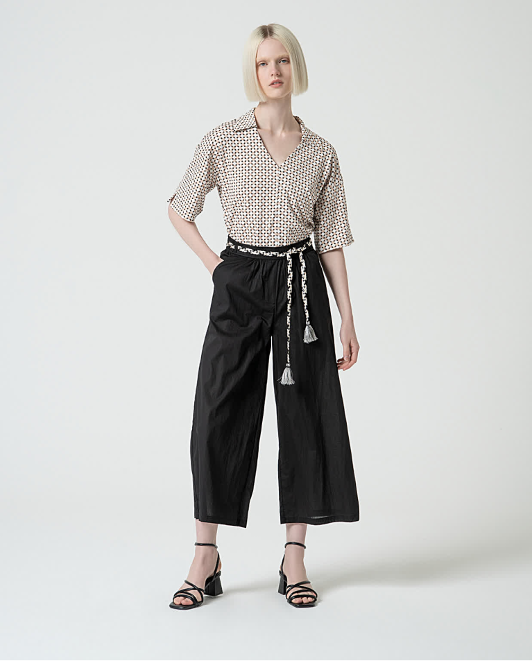 surkana Pantalón culotte con cinturón Negro Últimos 3 días