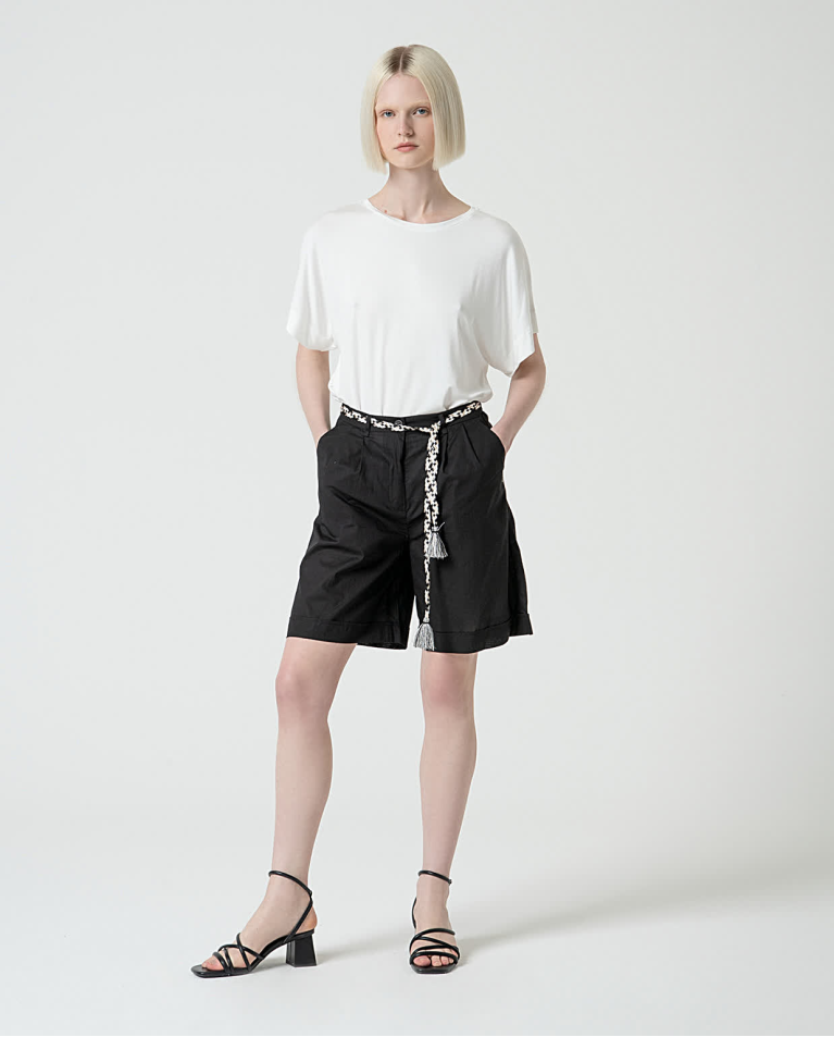 surkana Bermuda algodón con cinturón Negro
