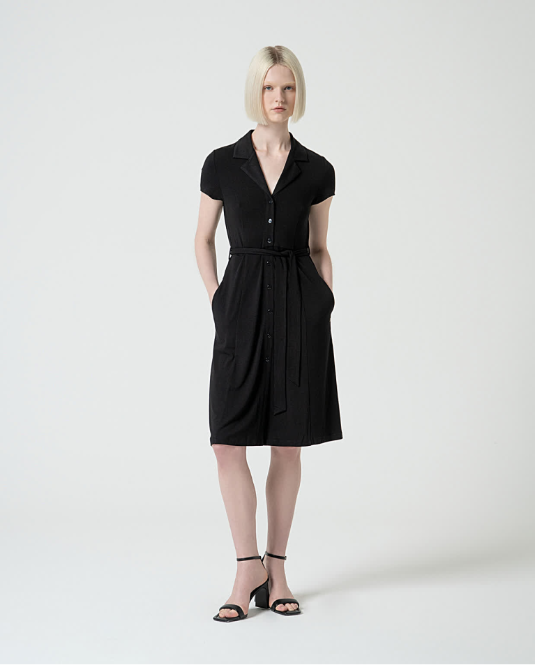 surkana Vestido camisero elástico liso Negro