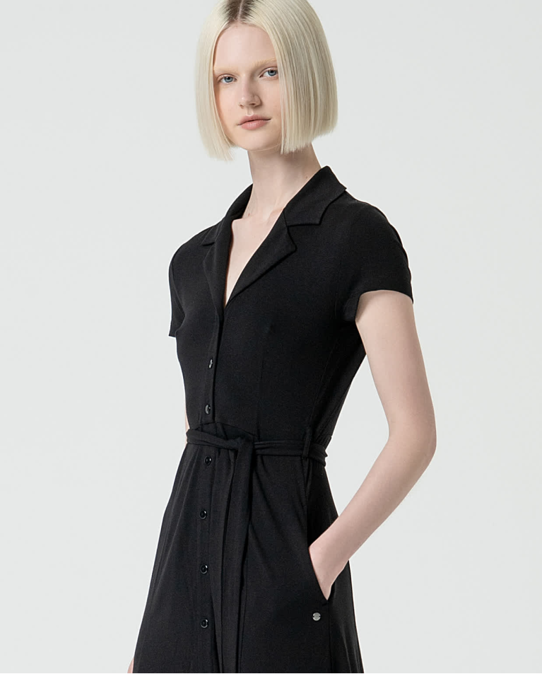 surkana Vestido camisero elástico liso Negro Último día