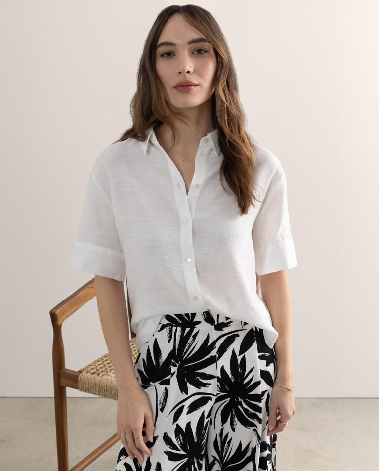surkana Camisa corta satinada lisa Blanco Promoción por tiempo limitado