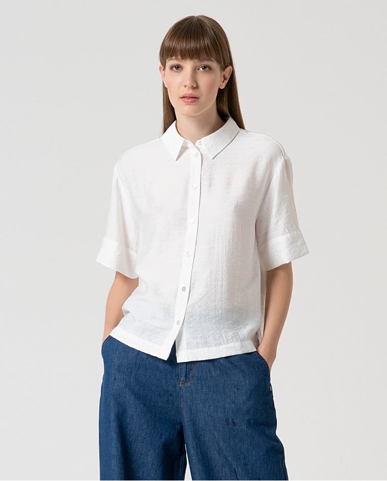 surkana Camisa corta satinada lisa Blanco Promoción por tiempo limitado