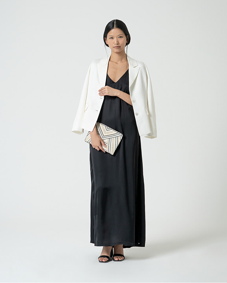 surkana Vestido largo satinado y fluido liso Negro Superdescuento