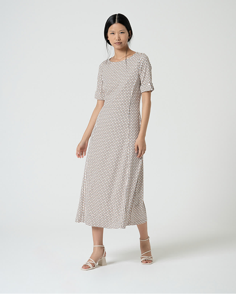 surkana Vestido midi elástico estampado Blanco Roto