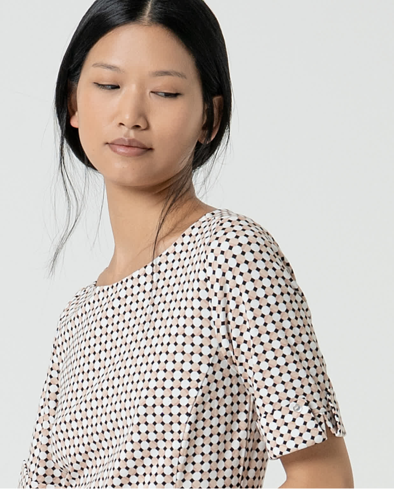 surkana Vestido midi elástico estampado Blanco Roto Tienda de fábrica