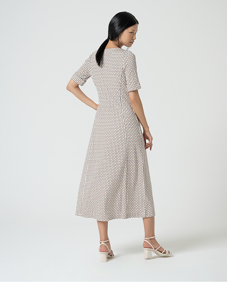 surkana Vestido midi elástico estampado Blanco Roto Tienda de fábrica