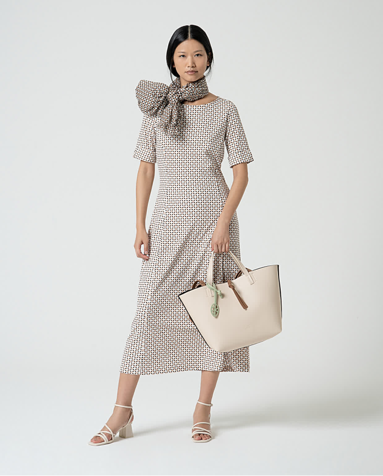 surkana Vestido midi elástico estampado Blanco Roto Tienda de fábrica