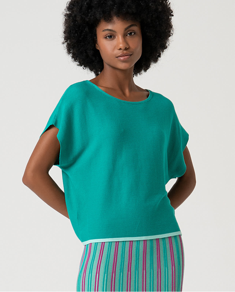 surkana Jersey manga corta de punto liso Esmeralda Precios de Black Friday