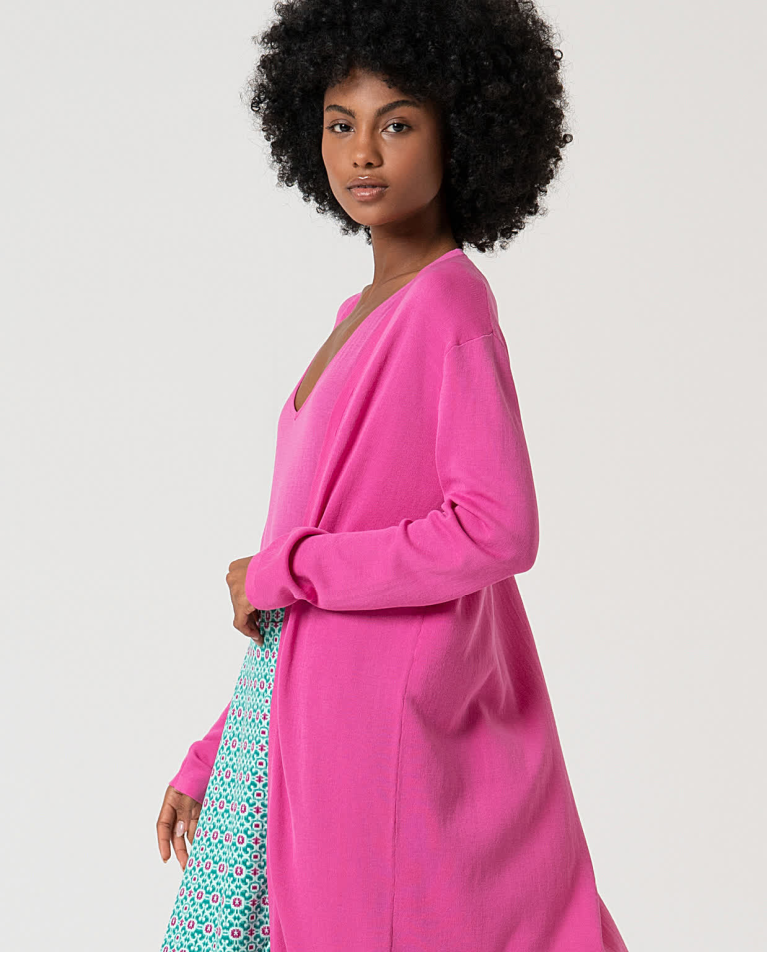 surkana Cárdigan largo algodón liso Rosa Última moda