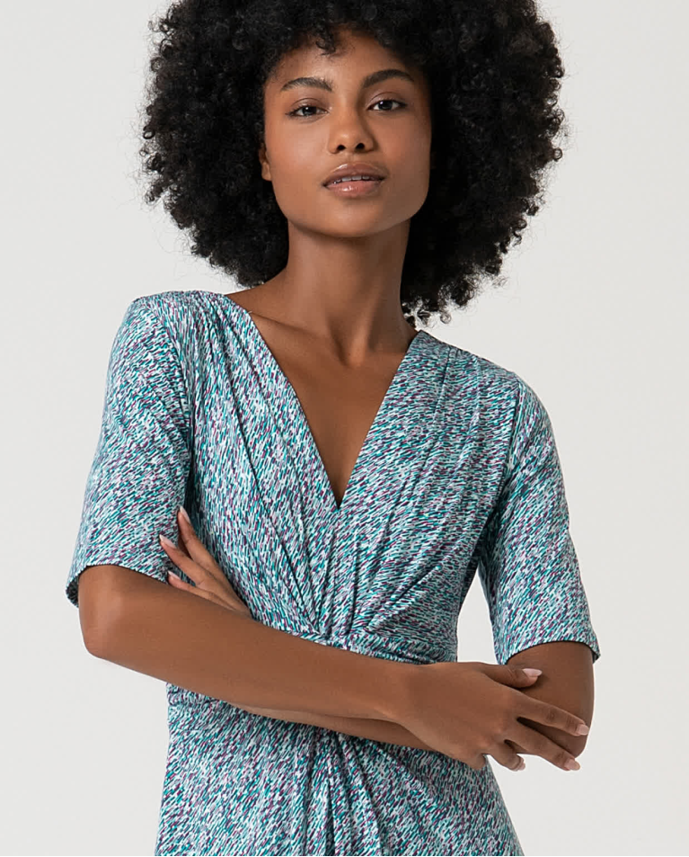 surkana Vestido corto elástico estampado Turquesa Grandes ahorros