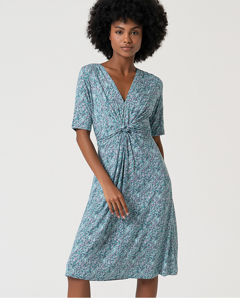 surkana Vestido corto elástico estampado Turquesa Grandes ahorros