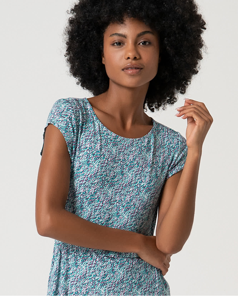 surkana Vestido elástico con cinturón estampado Turquesa Rebajas de fin de temporada