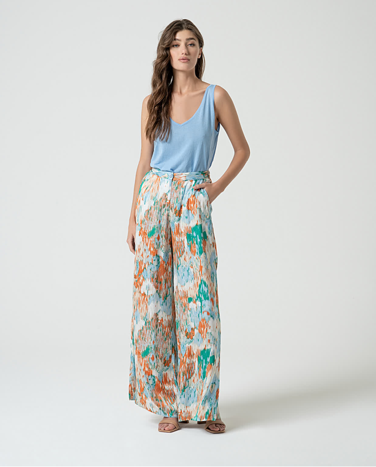 surkana Pantalón palazzo satinado estampado Azul 2025