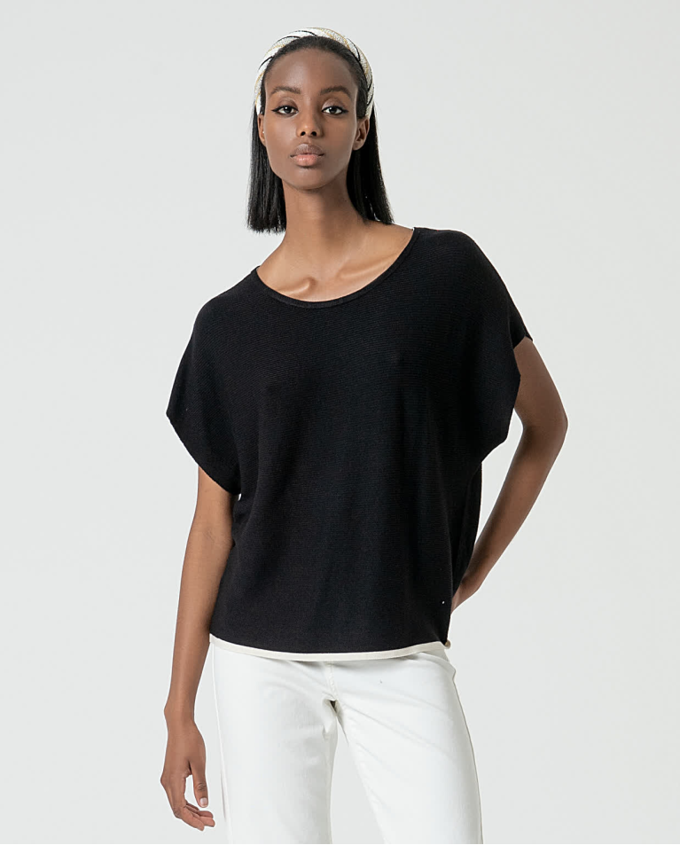 surkana Jersey manga corta de punto liso Negro Outlet