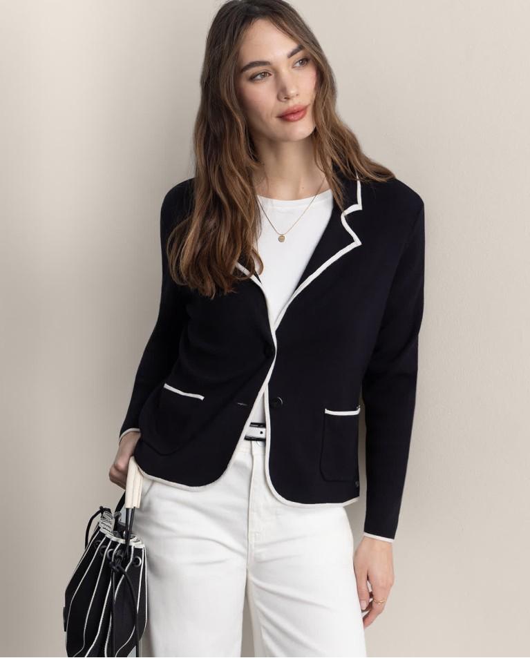 surkana Blazer cruzada de punto lisa Negro