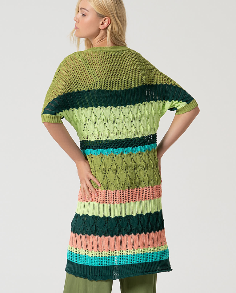 surkana Cárdigan largo de crochet Verde Gran oferta