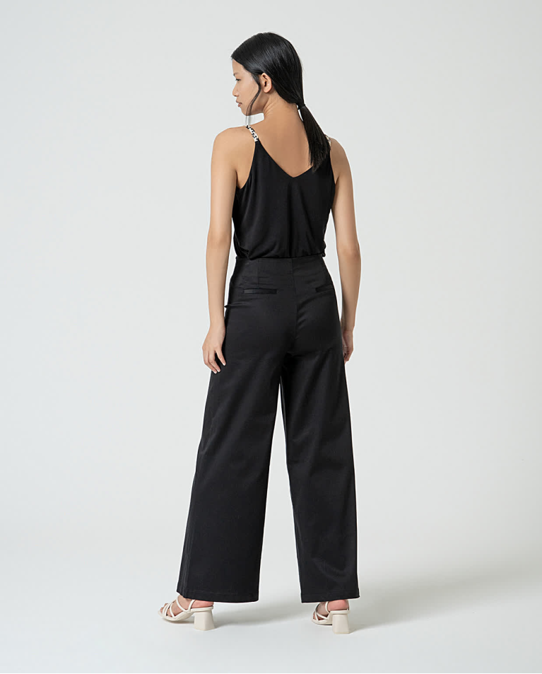 surkana Pantalón flare elástico liso Negro Rebajas baratas