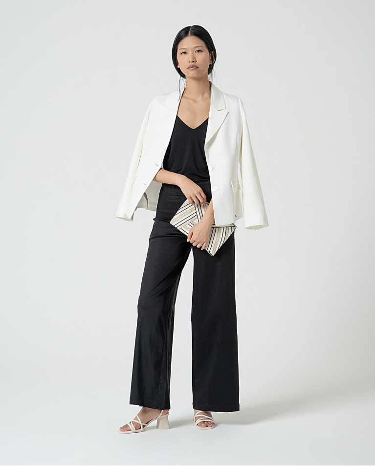 surkana Pantalón flare elástico liso Negro Rebajas baratas