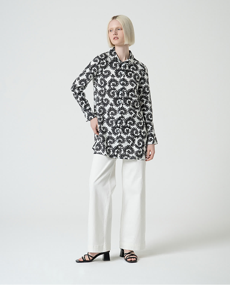 surkana Camisa larga estampada Blanco Ventas relámpago