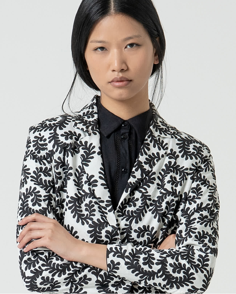 surkana Blazer de viscosa cruzada y estampada Blanco Descuento