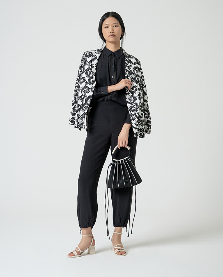 surkana Blazer de viscosa cruzada y estampada Blanco Descuento