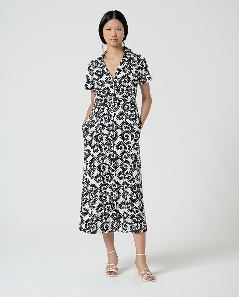 surkana Vestido midi camisero estampado Blanco