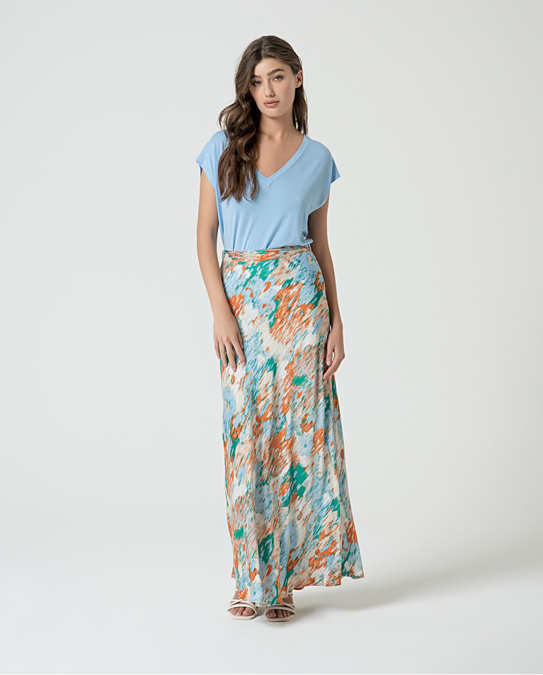 surkana Falda larga satinada estampada Azul