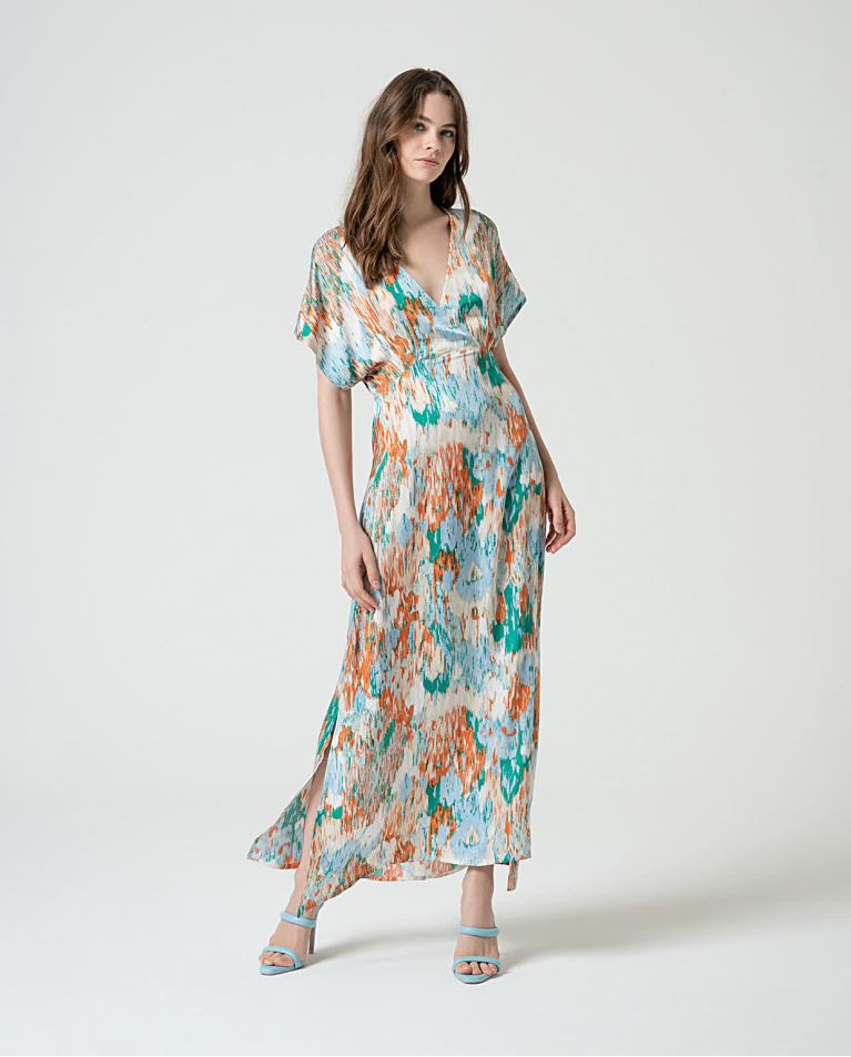 surkana Vestido largo satinado estampado Azul