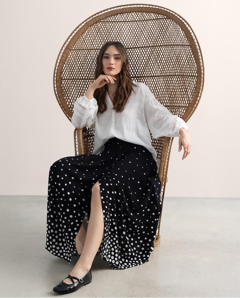 surkana Falda midi estampado lunares Negro Superdescuento