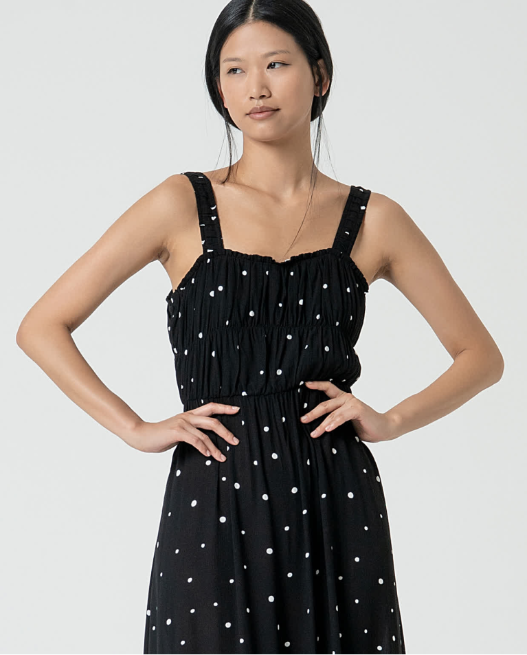 surkana Vestido de tirantes estampado lunares Negro Grandes descuentos