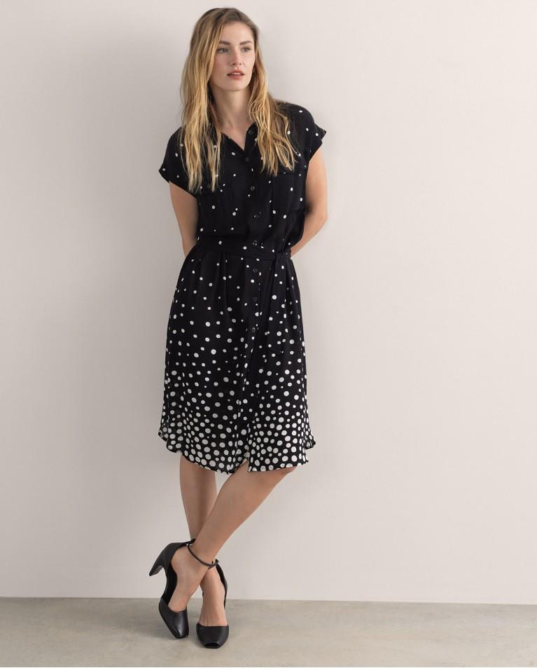surkana Vestido camisero corto estampado lunares Negro
