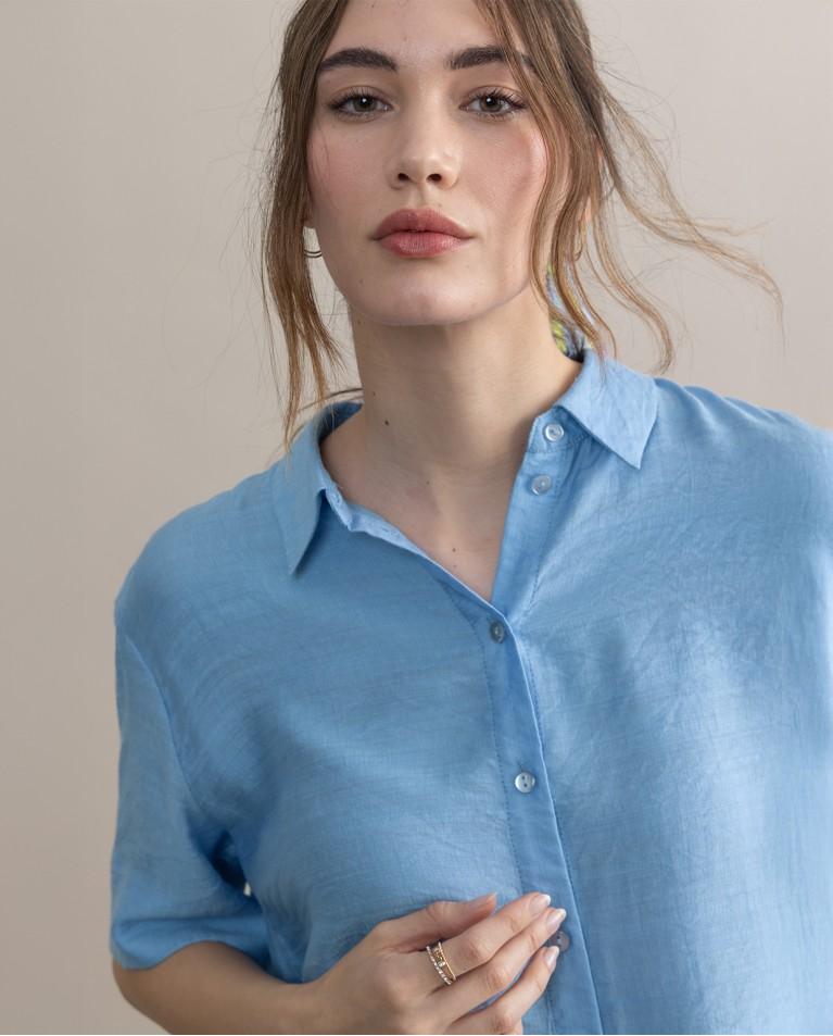 surkana Camisa corta satinada lisa Azul celeste