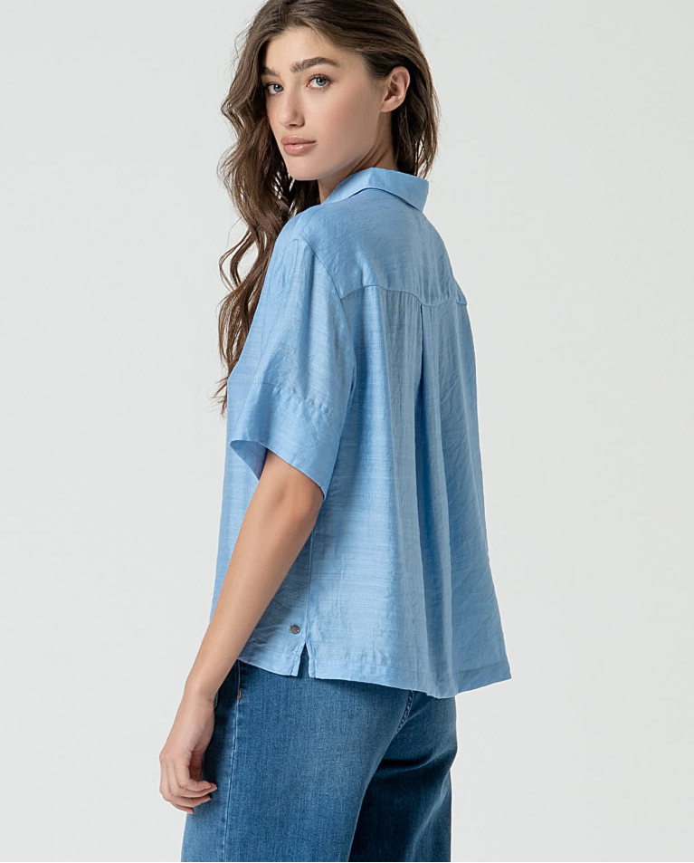 surkana Camisa corta satinada lisa Azul celeste Grandes ahorros