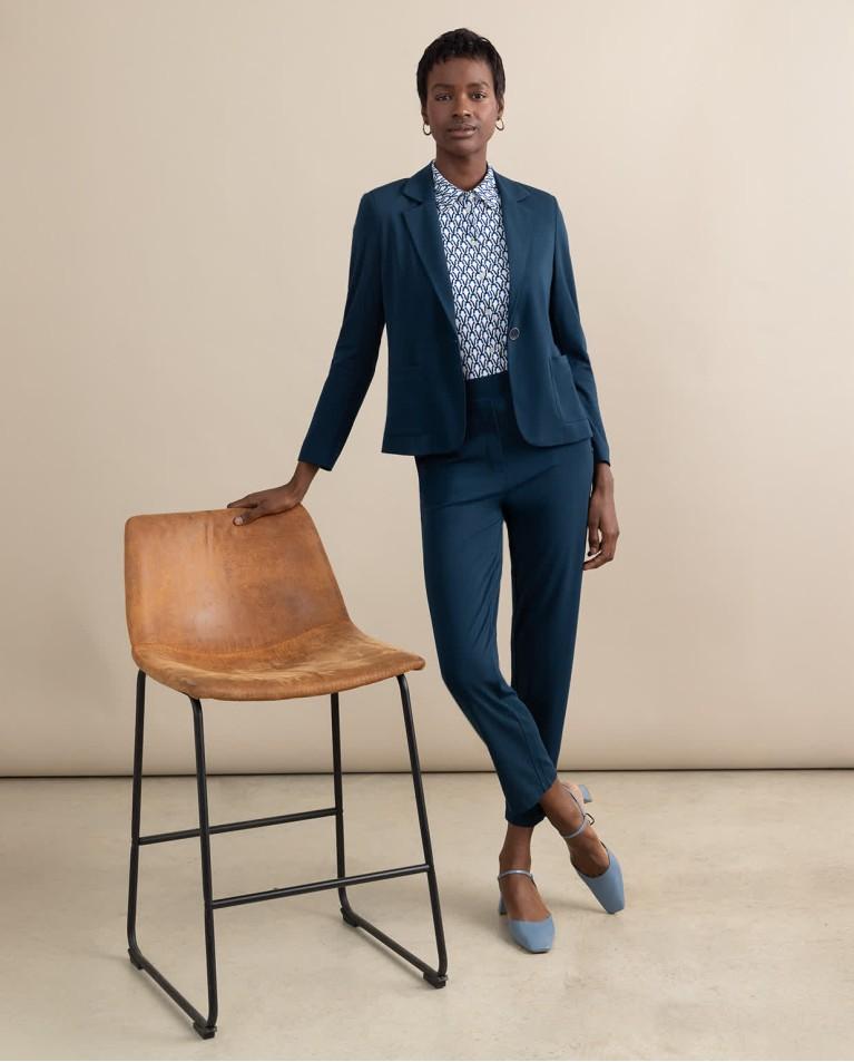 surkana Blazer cruzada lisa Azul petróleo Rebajas de fin de temporada