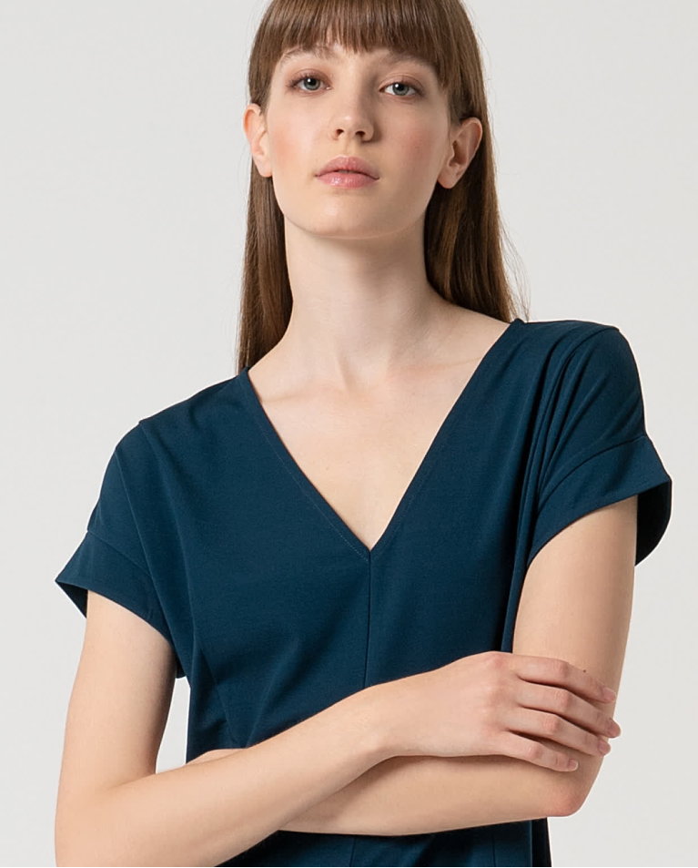 surkana Vestido elástico básico liso Azul petróleo Outlet