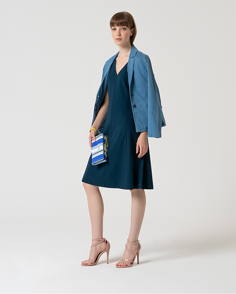 surkana Vestido elástico básico liso Azul petróleo Outlet