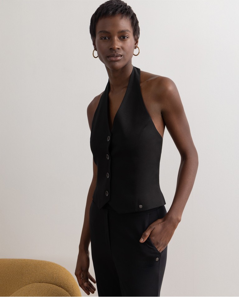 surkana Chaleco cuello halter liso Negro Los más vendidos