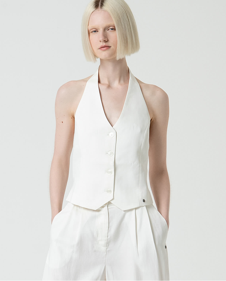 surkana Chaleco cuello halter liso Blanco