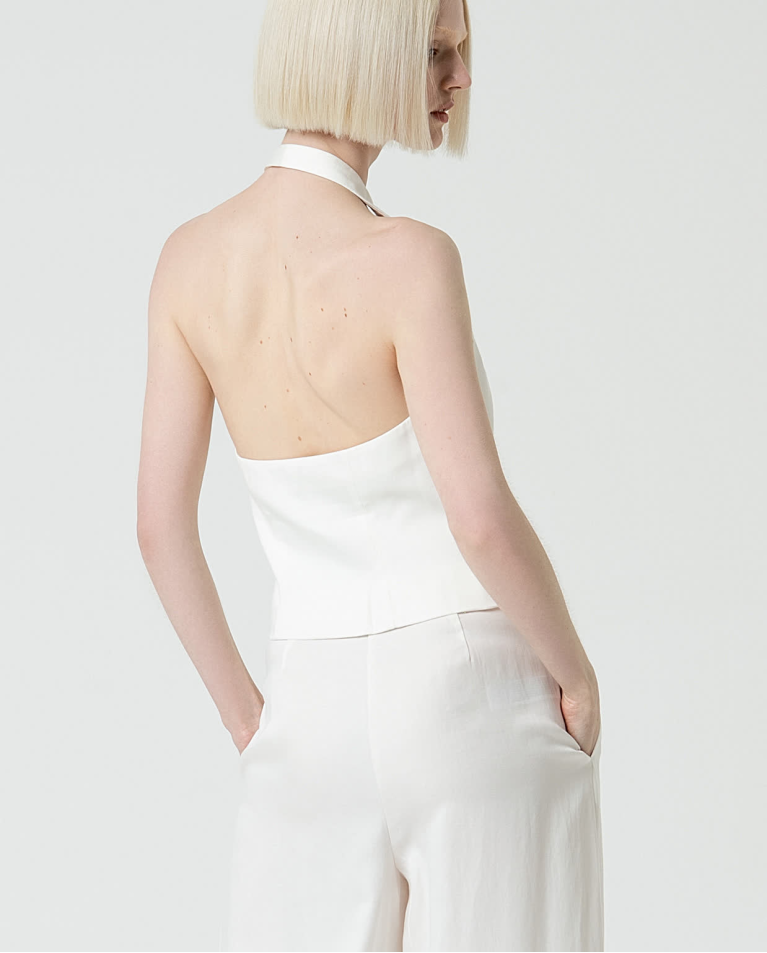 surkana Chaleco cuello halter liso Blanco Tienda