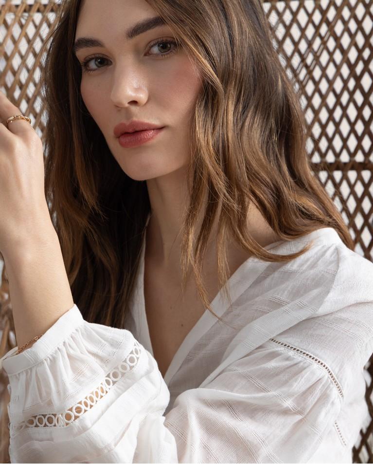 surkana Blusa romántica con bordados lisa Blanco Liquidación