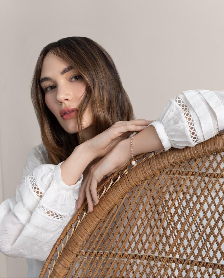 surkana Blusa romántica con bordados lisa Blanco Liquidación